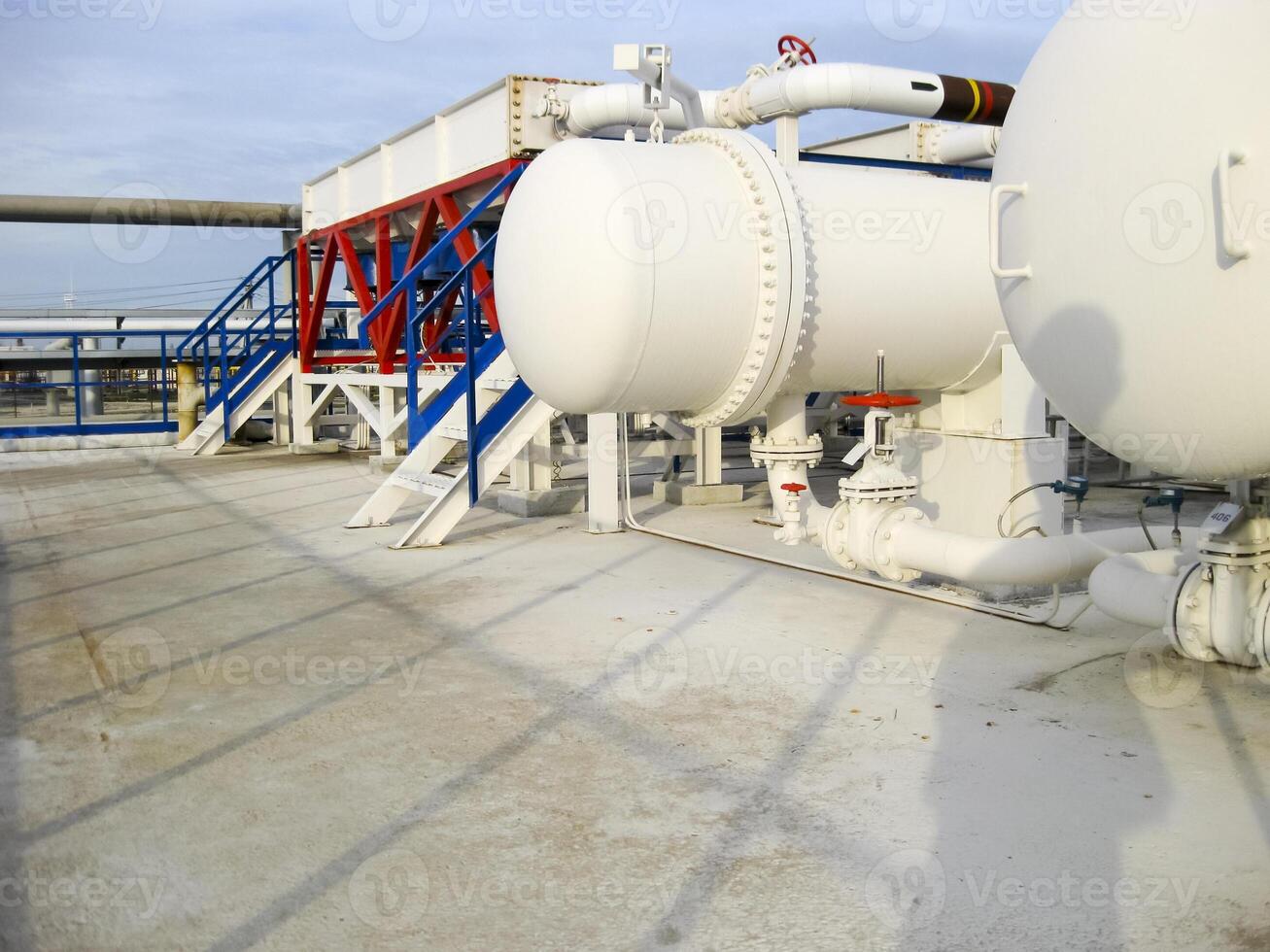 Heat exchangers in a refinery. Heated gasoline air cooler. The e photo