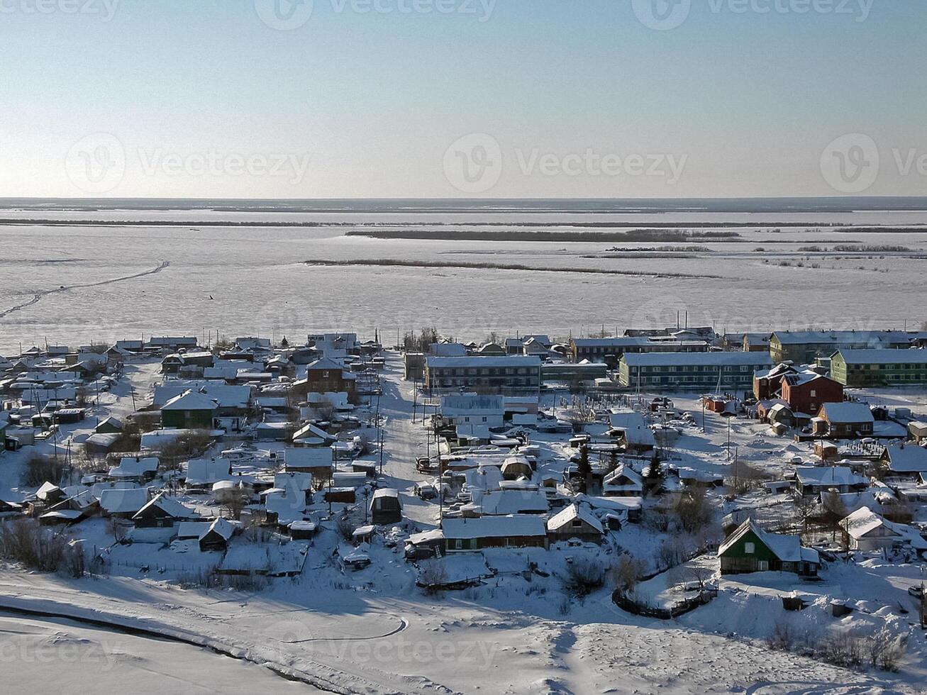 The northern northern city of Salekhard. Single-storey houses an photo