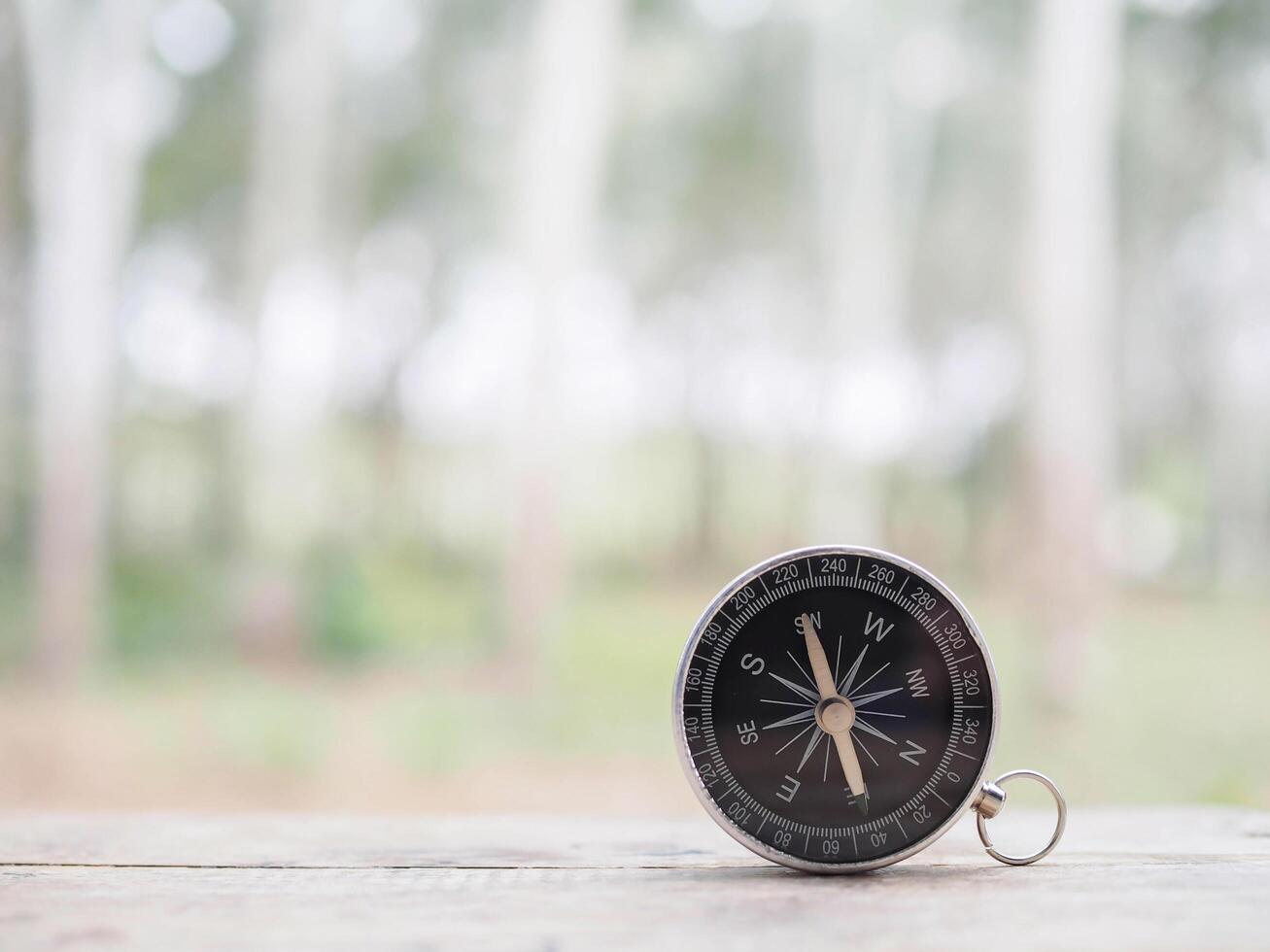 Close up compass on table in the sunset time. The concept of world tourism day, Searching the right directions and Travel photo