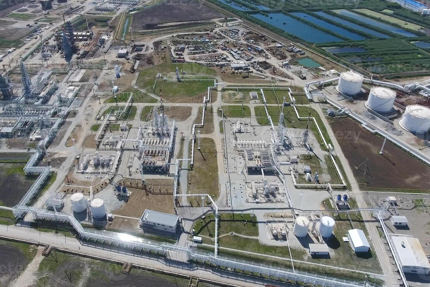 Oil refinery plant for primary and deep oil refining. Equipment photo