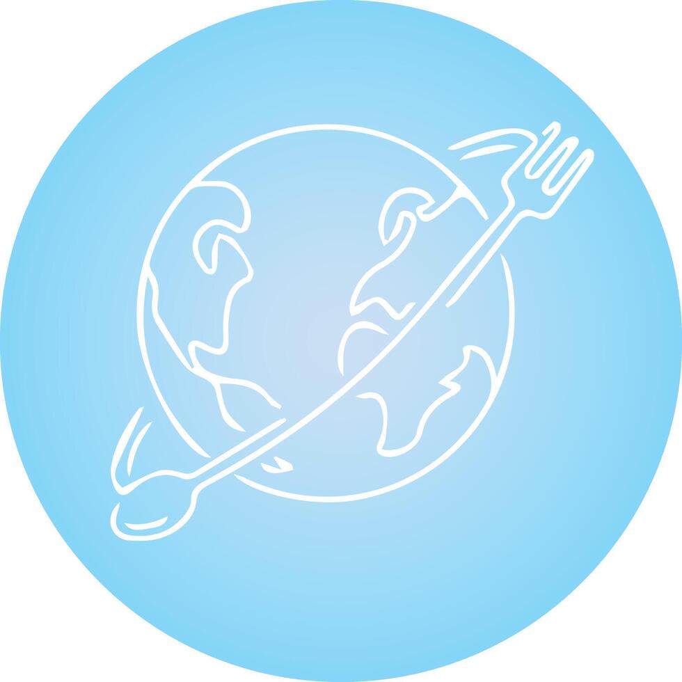 World Cooking Logo with Spoon and White Logo, World Map, Blue Gradient Background, Vector Logo