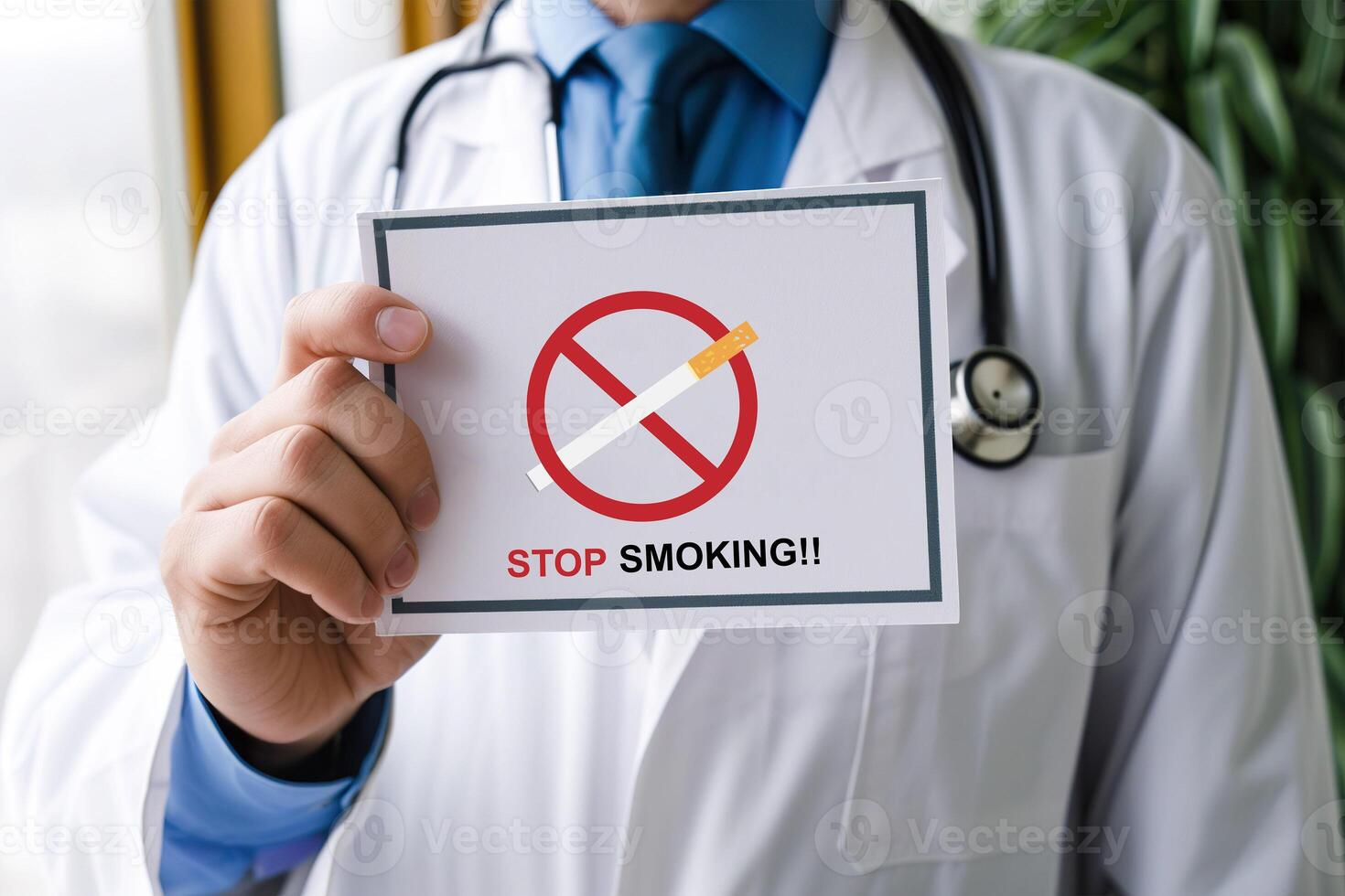 AI generated A doctor holding a paper of stop smoking sign. World no tobacco day concept. Generative AI. photo