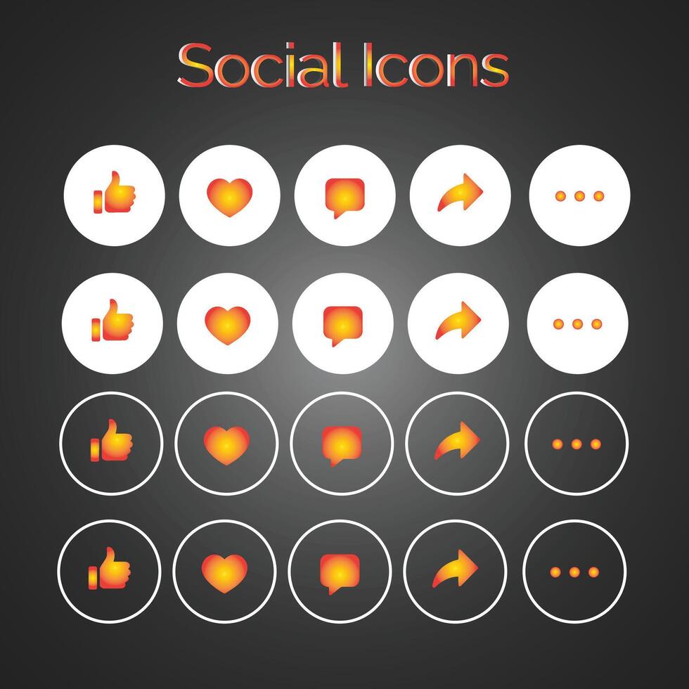 White and Orange Theme Set of generic social media user interface icons. Like, comment, share and save icons. Social media flat icon. Vector