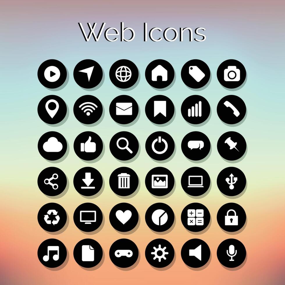 Website Icons set of 36 application icons Black and White colored icons Gradient Background tablet vector
