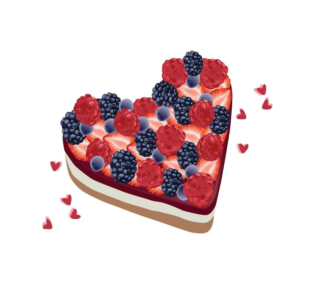 Vector fruit layer cake for the holiday Valentine's Day birthday raspberries, blueberries