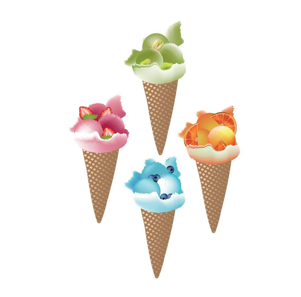 Vector ice cream in a bevel cup set