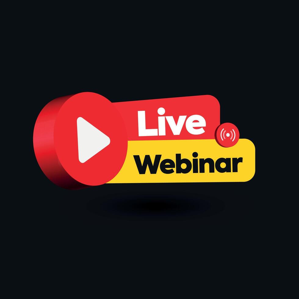 Live Webinar. Live webinar announcement Facebook banner with a label, icon, emblem on plain black background. Live streaming for online education, online business. Vector illustration. Join us now.