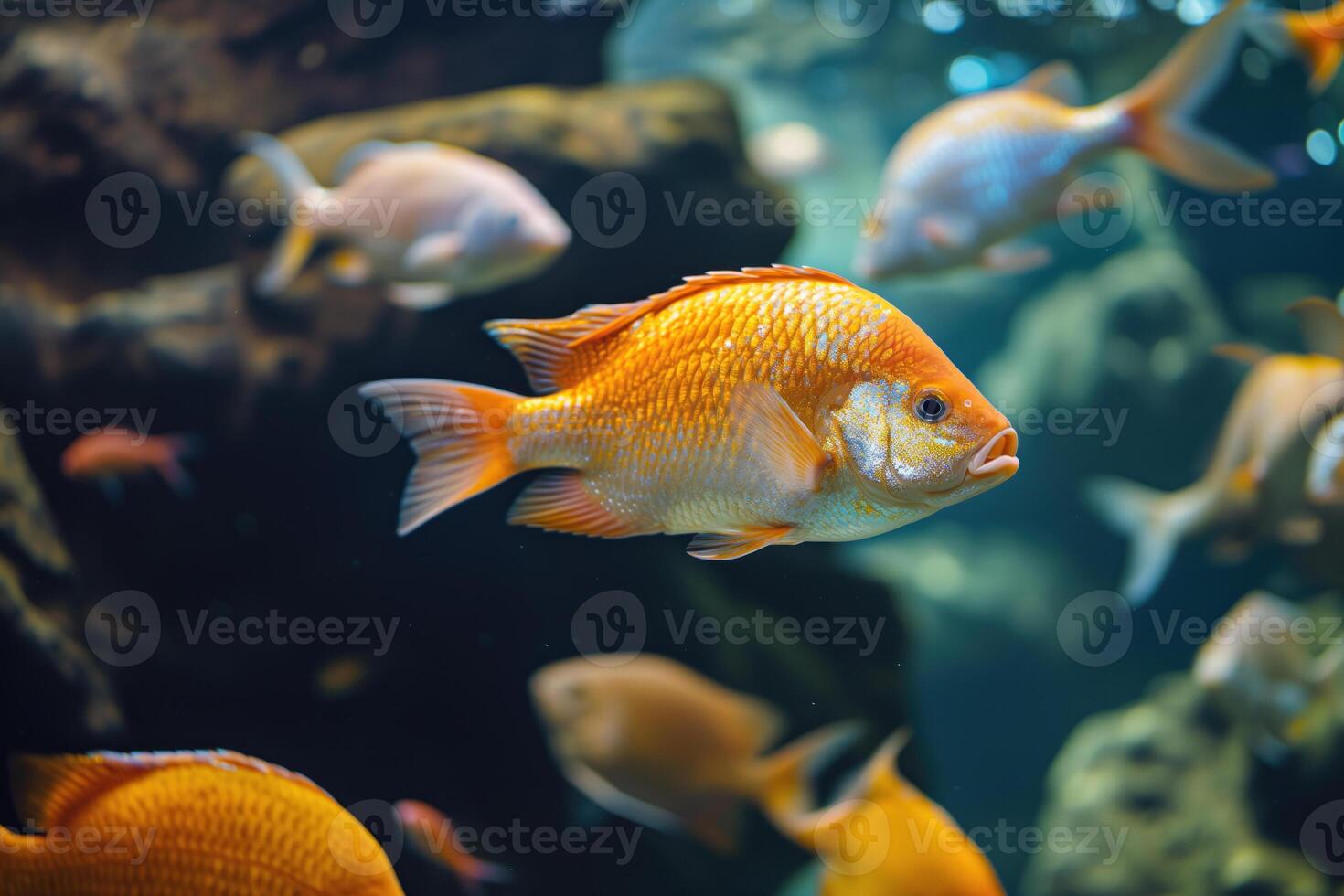 AI generated Fish in freshwater aquarium with beautiful planted tropical. Colorful back photo
