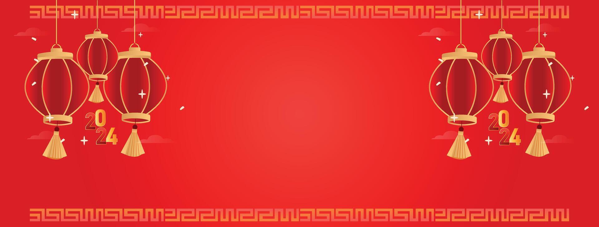Chinese new year celebration cover banner. Chinese new year red pocket design. Red envelope design template. Happy Chinese new year social media banner in bright red colour. Chinese hanging lanterns vector