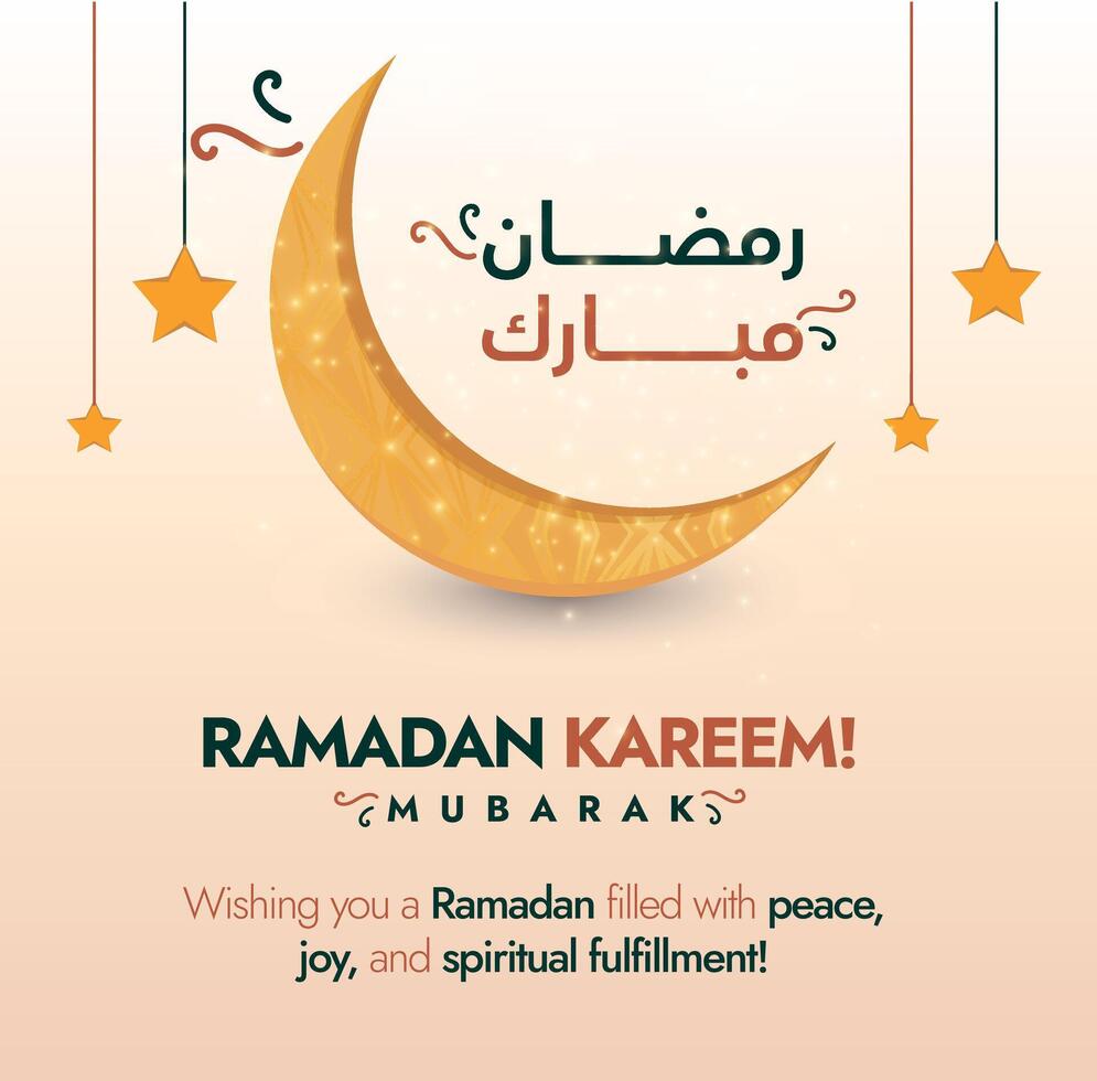 Ramadan Kareem 2024. Ramadan Mubarak banner post with crescent moon and hanging stars. Ramadan 2024 banner, card and social media post with light colour theme. Ramzan holy month vector