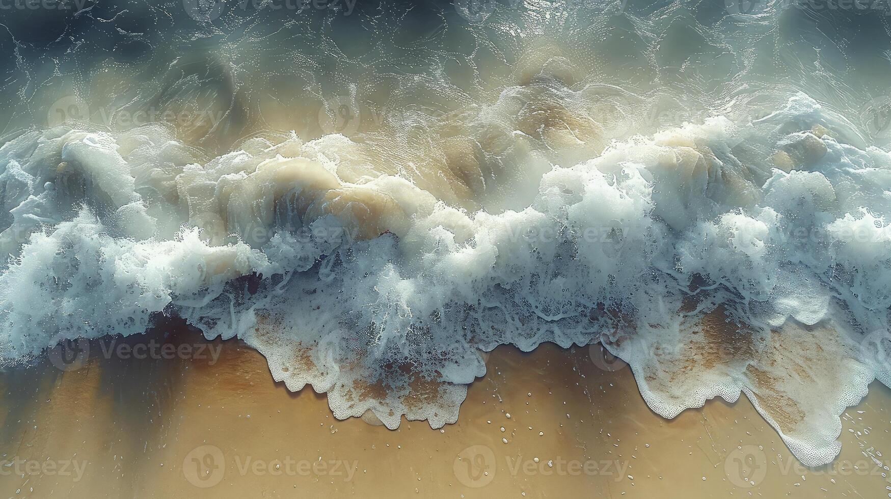 AI generated Beautiful blue ocean waves on clean sandy beach background. Summer vacation background concept. photo