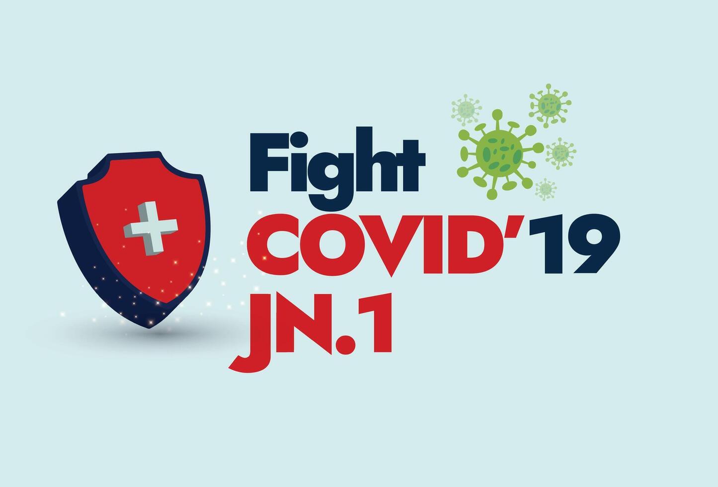 Fight Covid-19 new variant JN.1. Covid-19 new variant JN.1 a descendant of omicron awareness banner with protection shield and Coronavirus cell. New variant of Coronavirus. Corona in 2024 vector