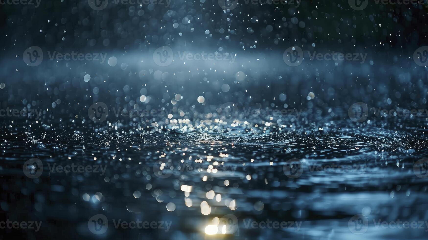 AI generated water droplets close up with light reflection on the water surface. The splash of sparkling water is very dramatic. photo
