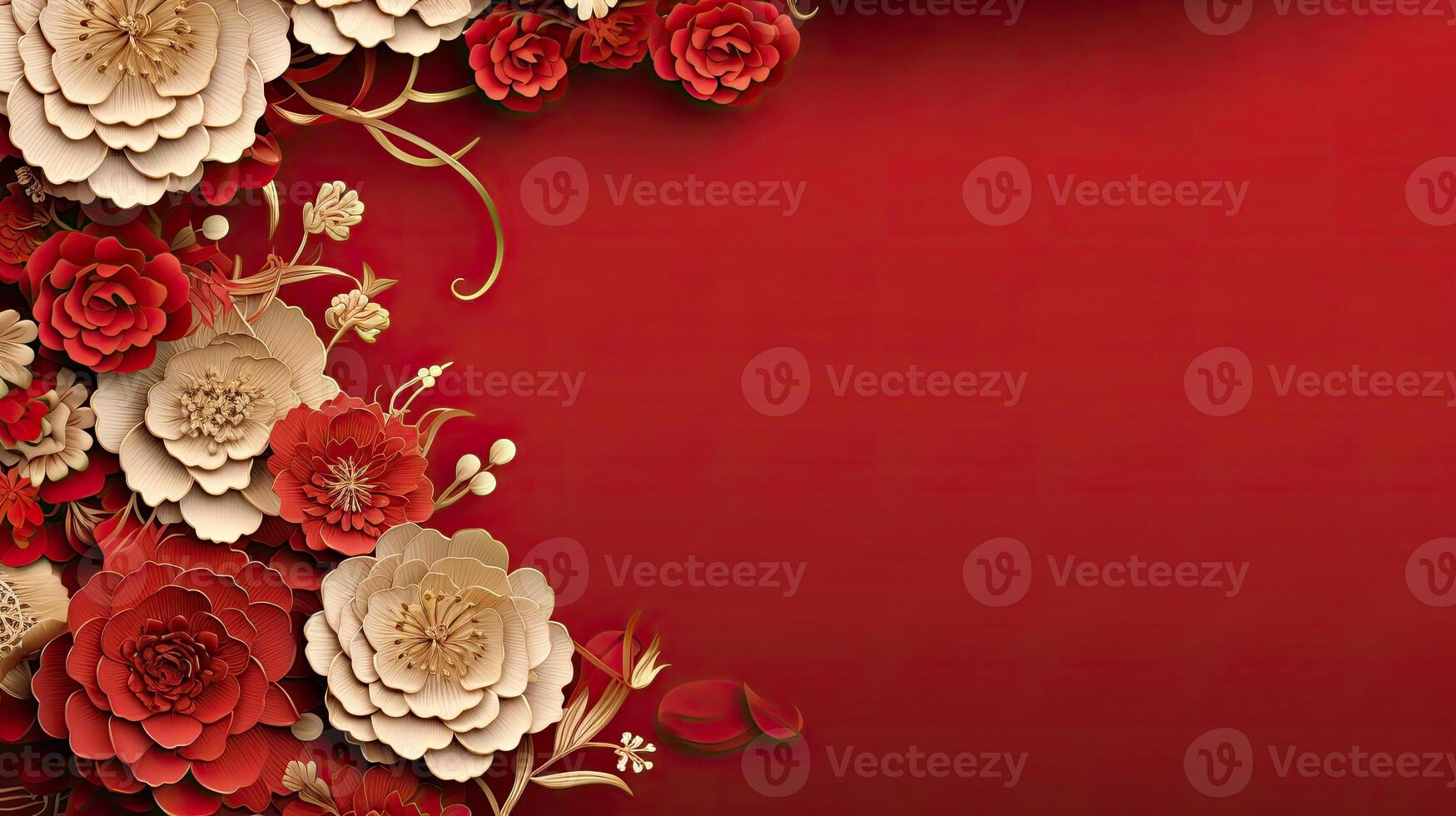 AI generated Paper cut art flower decoration for Chinese New Year background photo