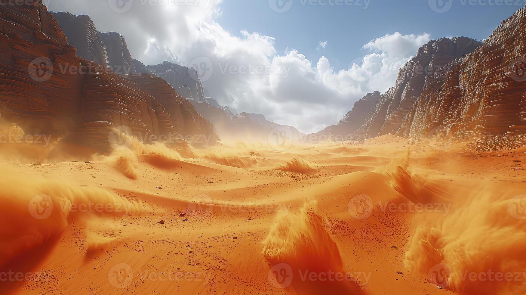 AI generated a sign of the presence of a sand tornado in the desert. photo