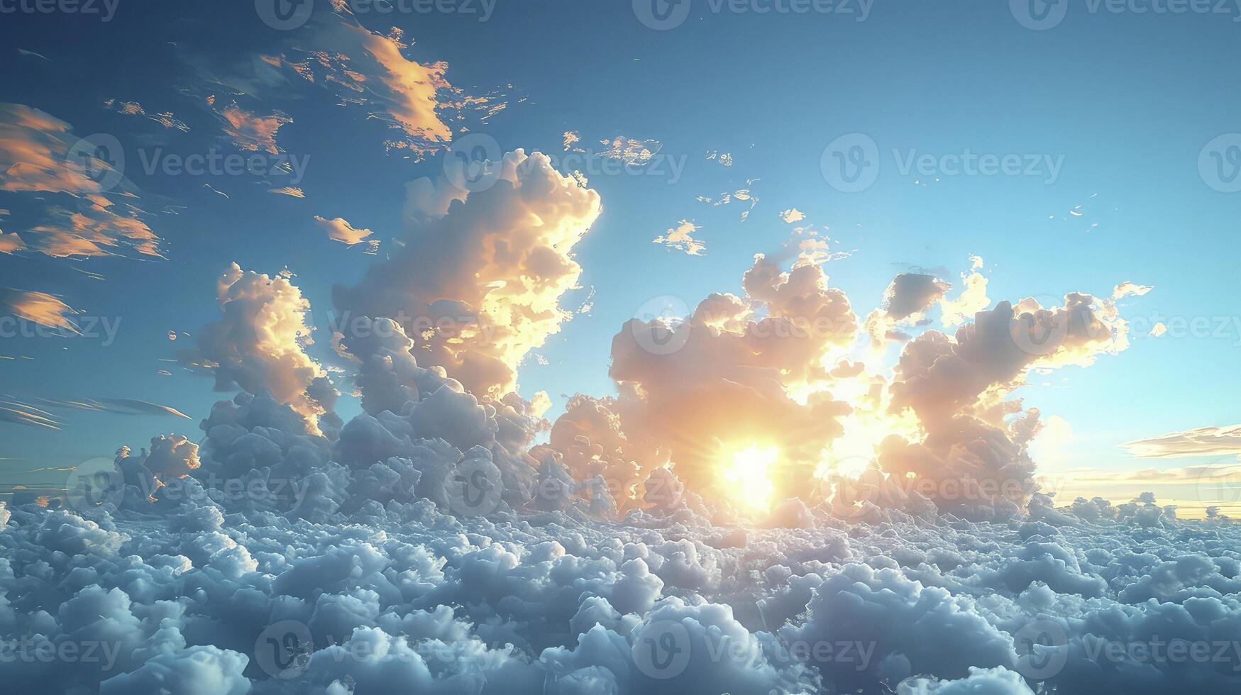 AI generated a clear morning sky with stretches of Altocumulus clouds, giving a dramatic touch to the view. photo
