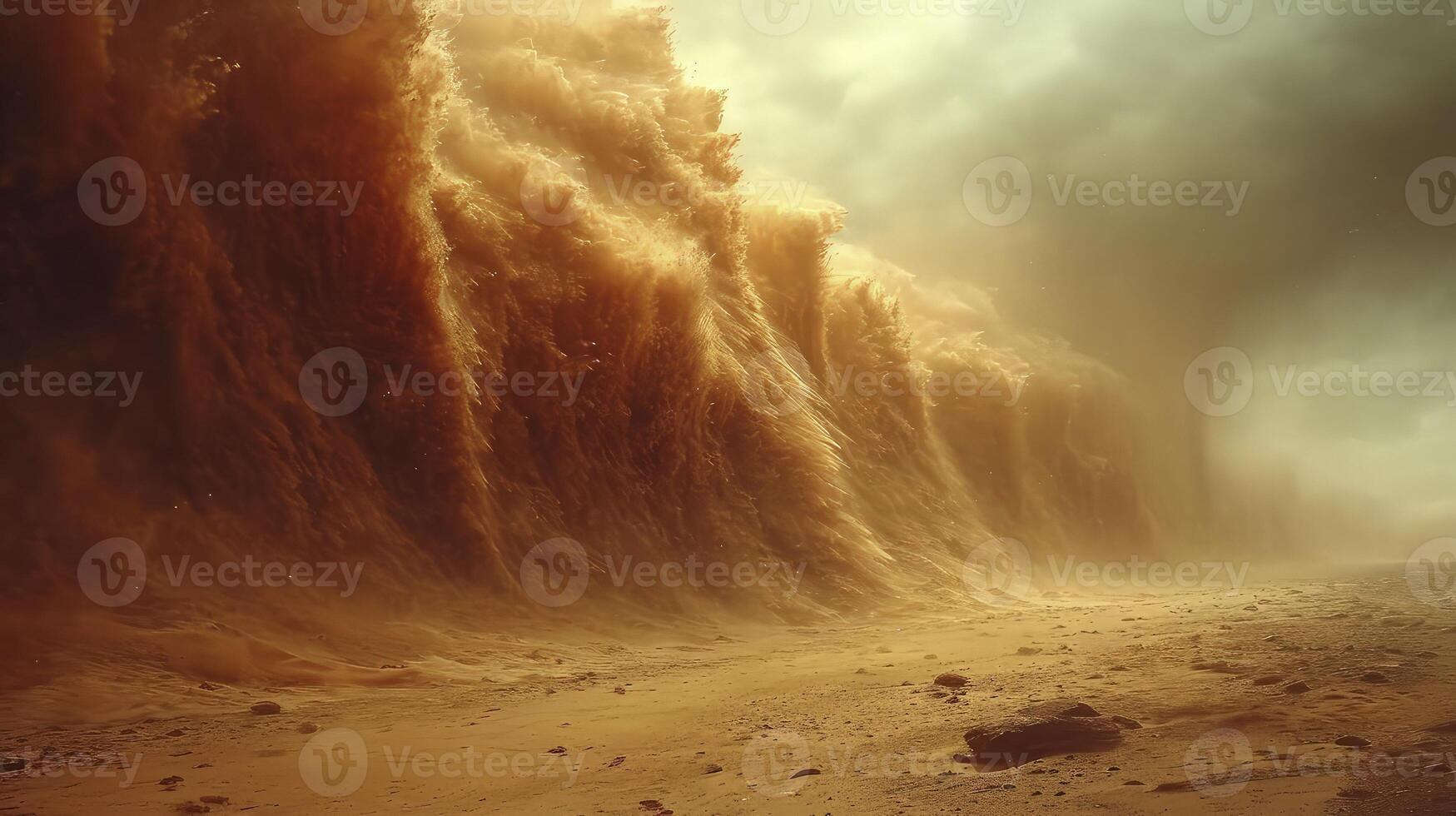 AI generated the sand tornado that forms waves in the desert, creating a unique and frightening sight. photo