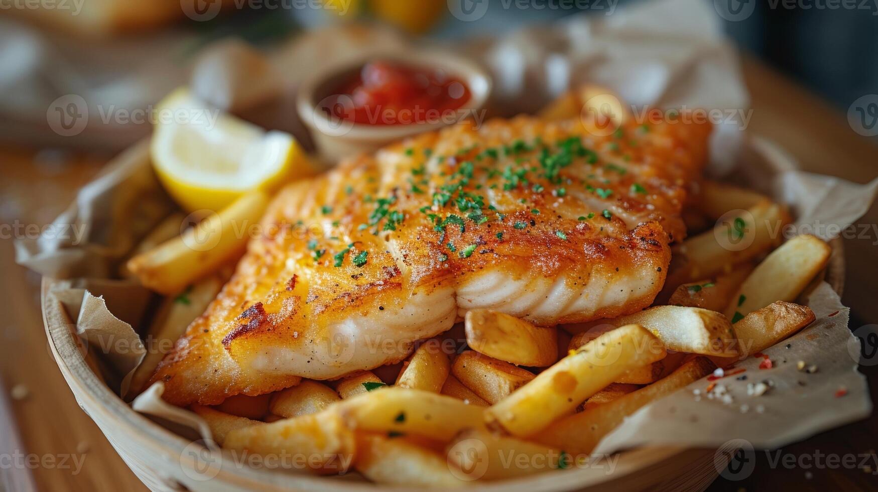 cerca arriba de pescado y papas fritas con francés papas fritas rápido comida concepto. foto