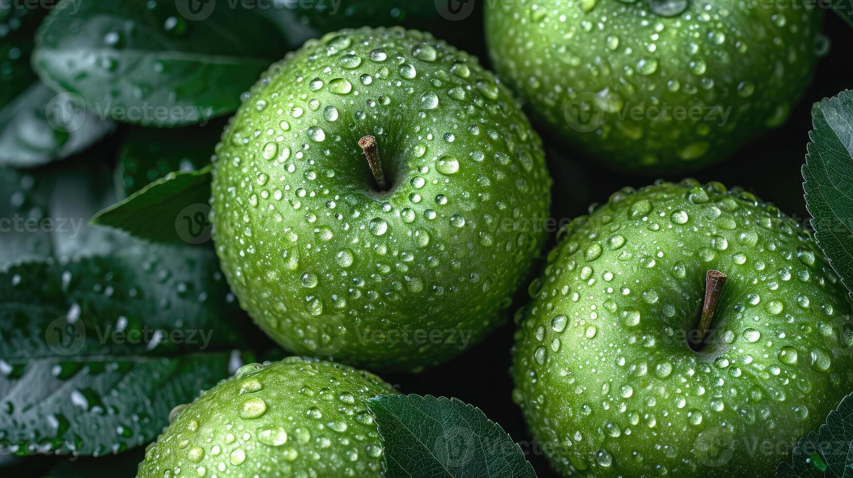 AI generated Green apple fruit background with a feel of freshness. photo