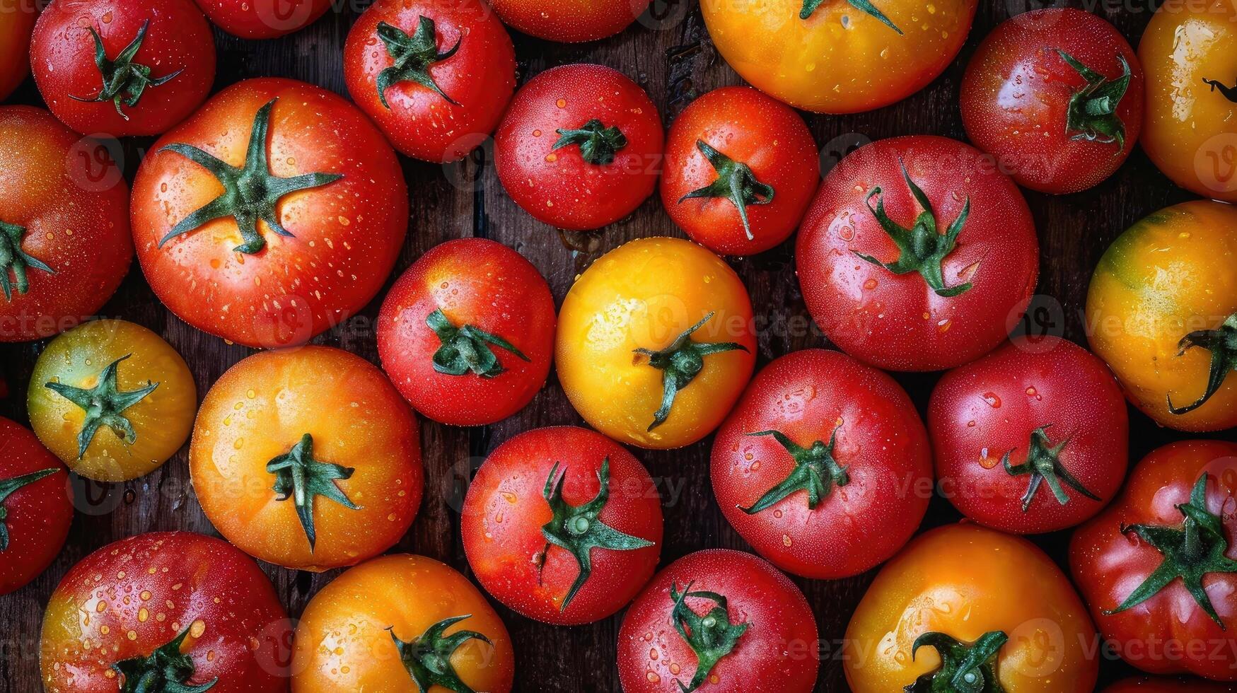 AI generated Tomato background. fresh tomatoes creatively arranged, an artistic layout to showcase color and shape. photo