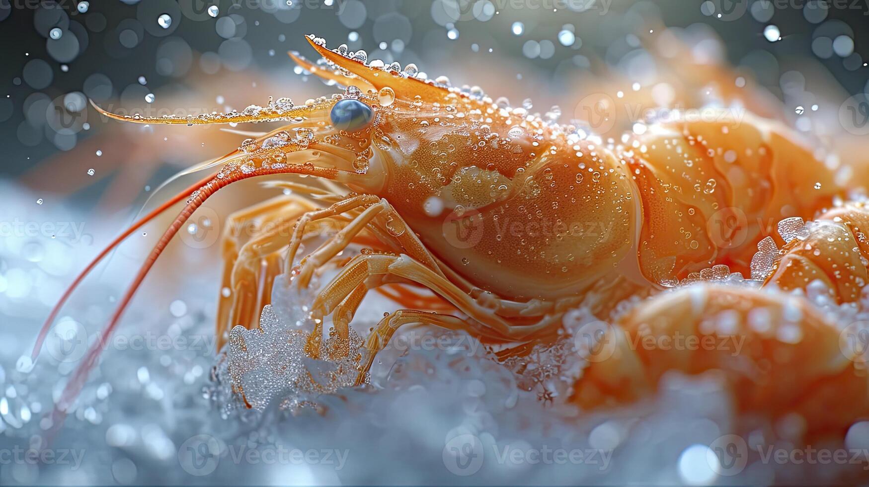 AI generated Succulent frozen shrimp. the freshness of the shrimp close up view. seafood photography. photo