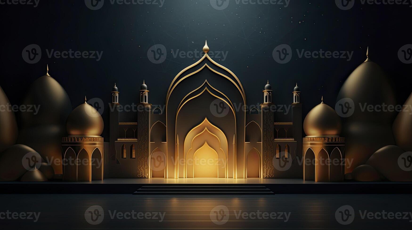 AI generated Ramadan background, free space, Art Deco, dark blue background photo
