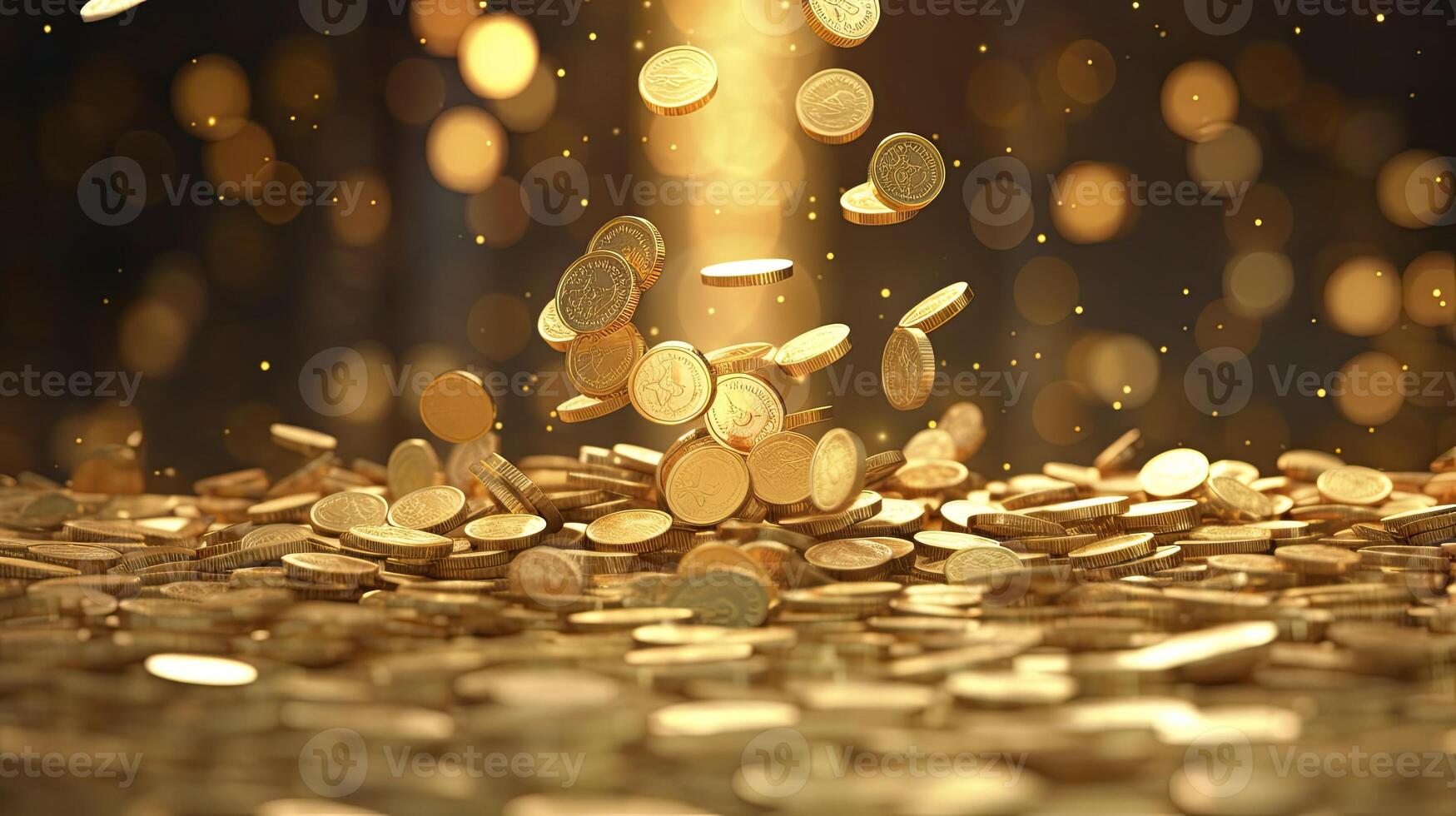 AI generated Shimmering golden coins USD cascading in slow motion, aesthetic style, photo