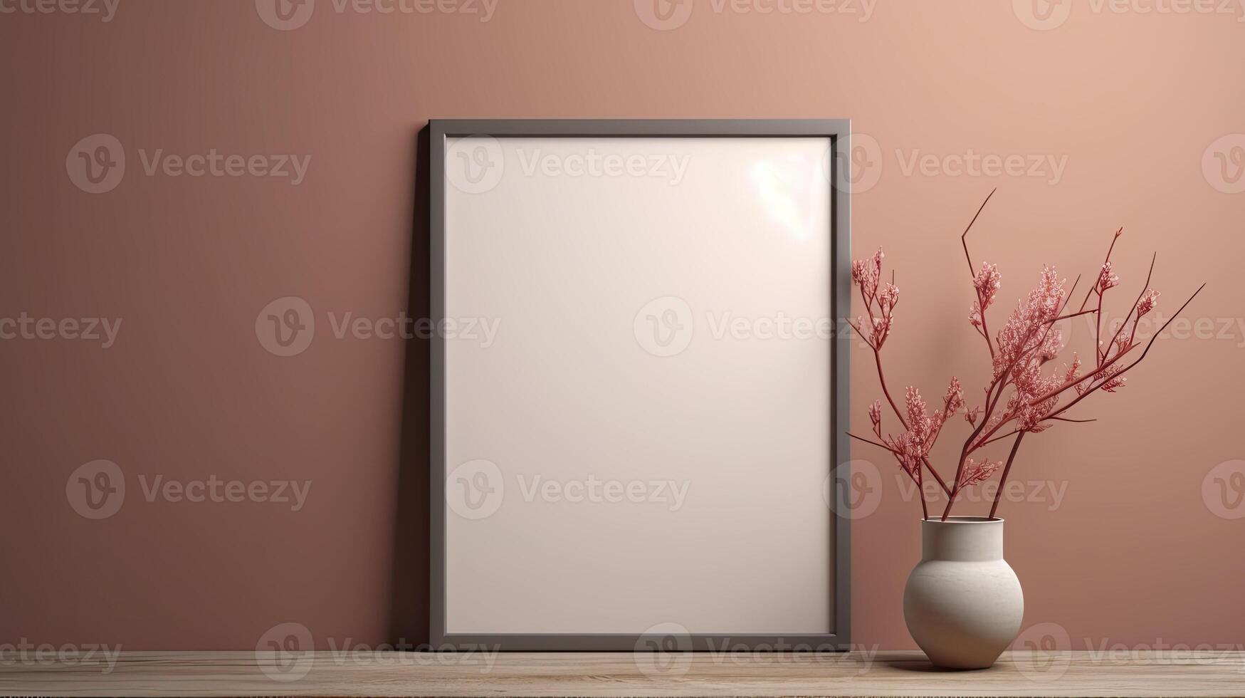 AI generated Mockup poster frame close up with blank white frame,3d render elegant atmospheric photo
