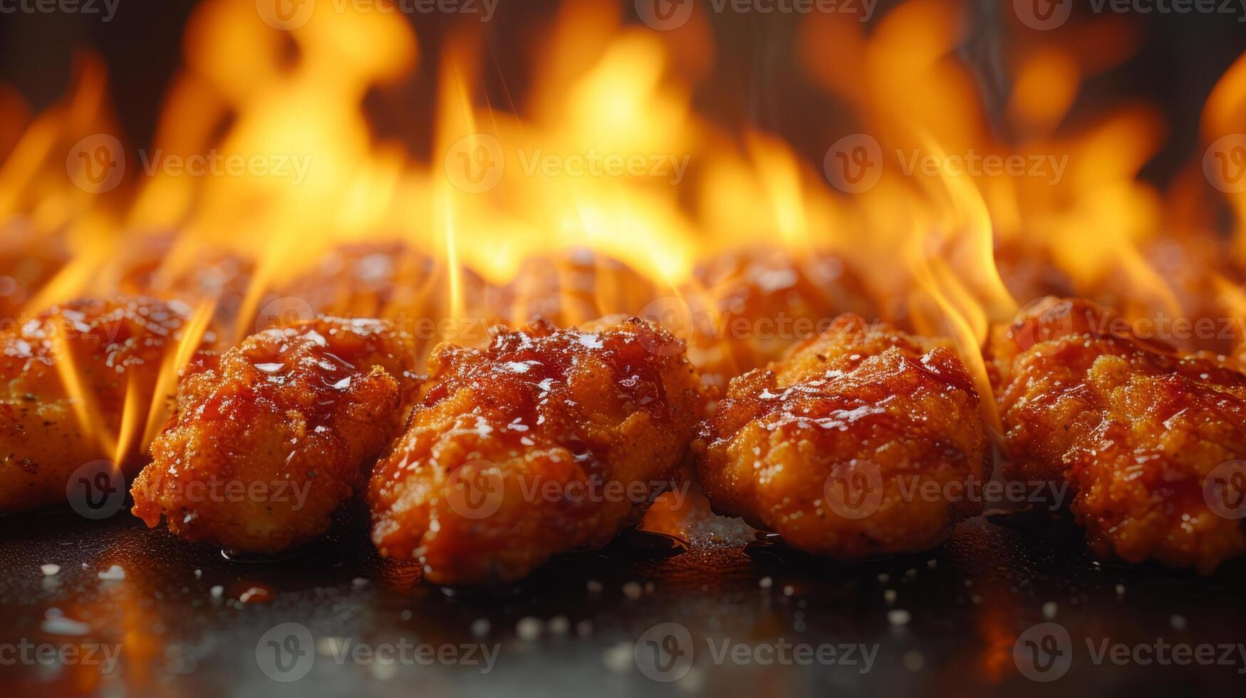 AI generated Close up view of delicious crispy bbq fried chickens. Food concept. photo