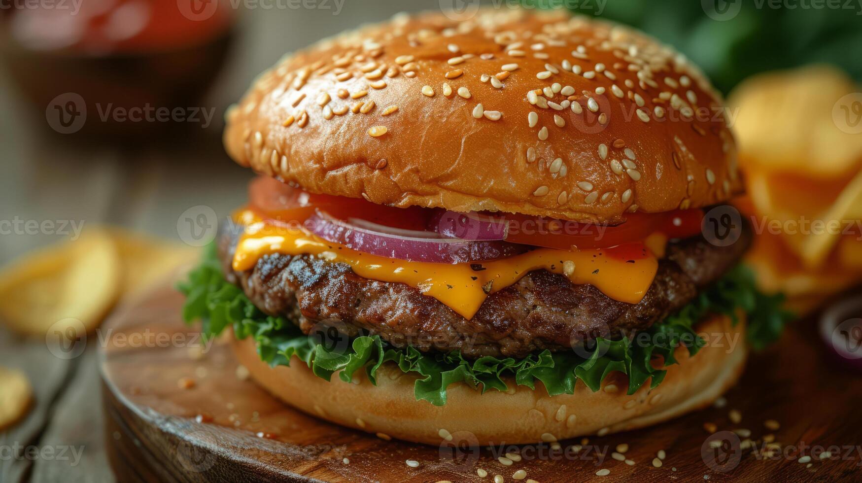 ai generado cerca arriba ver de delicioso hamburguesa con queso. rápido comida concepto. foto