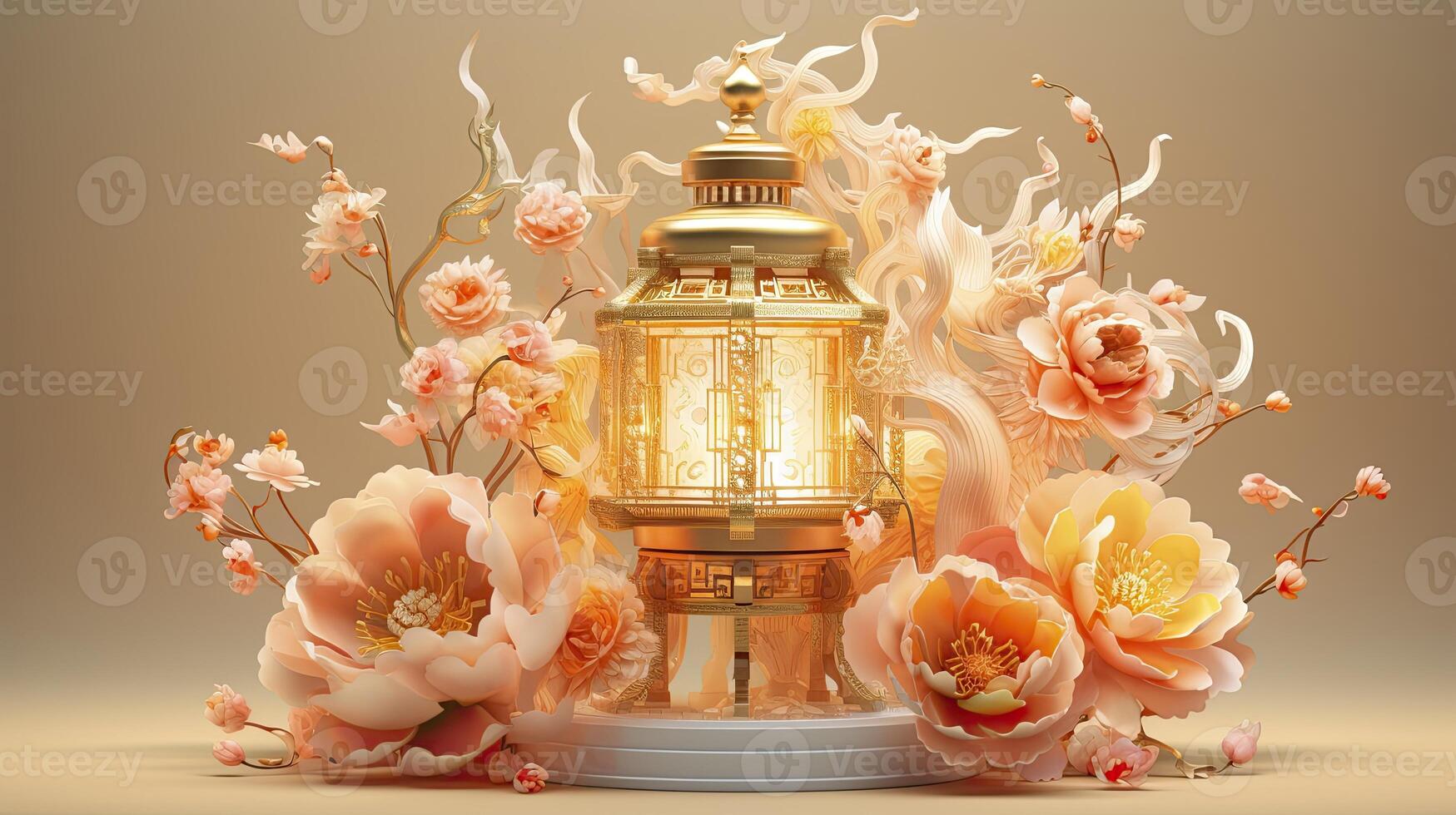 AI generated Happy chinese new year the dragon zodiac sign with flower, lantern, chinese elements. made from resine luxury style. 3d render. photo