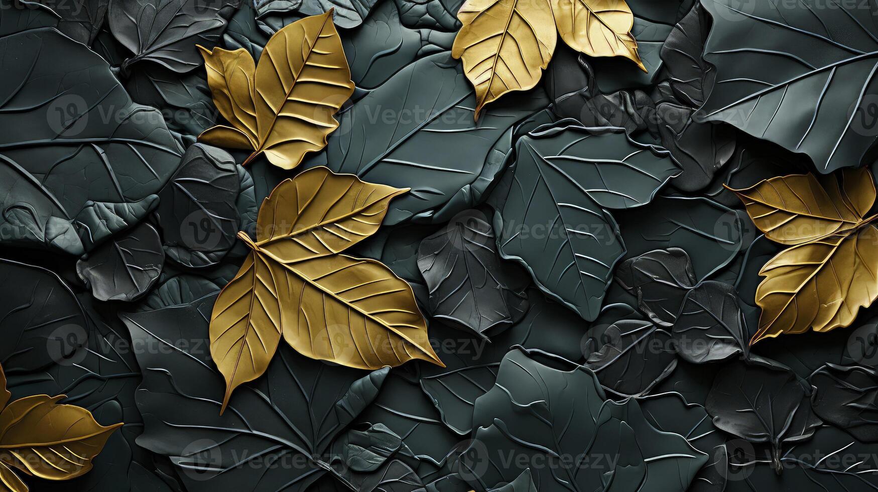 AI generated Black and gold leaf background. Elegant abstract background. photo