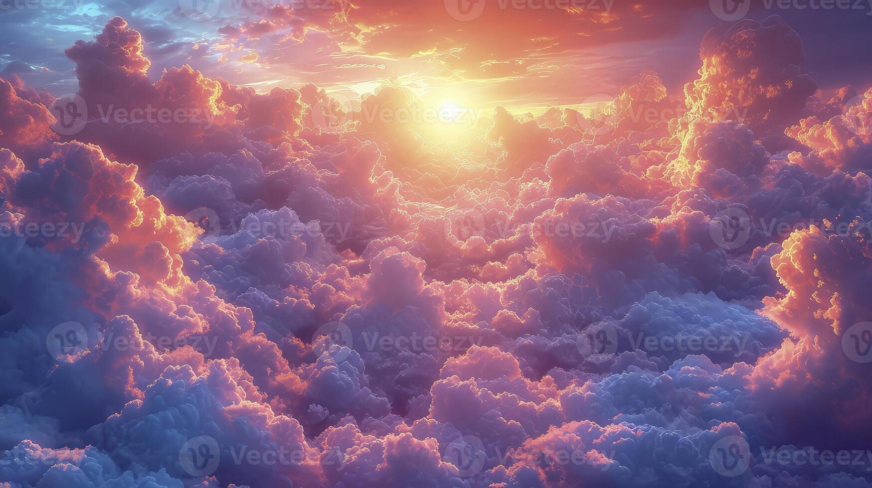 AI generated sunset view with the sky covered by a layer of Altostratus clouds, creating spectacular colors at sunset. aerial view. photo