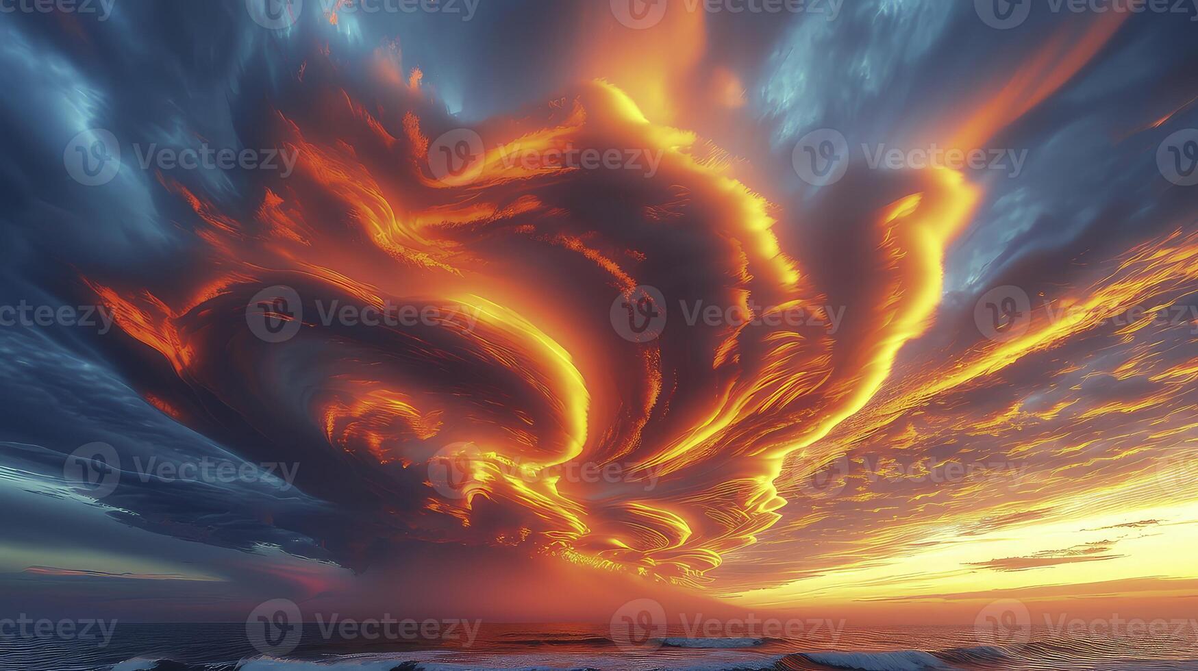 AI generated the evening sky with the presence of Lenticular clouds which form unique lenticular formations in the sky. photo