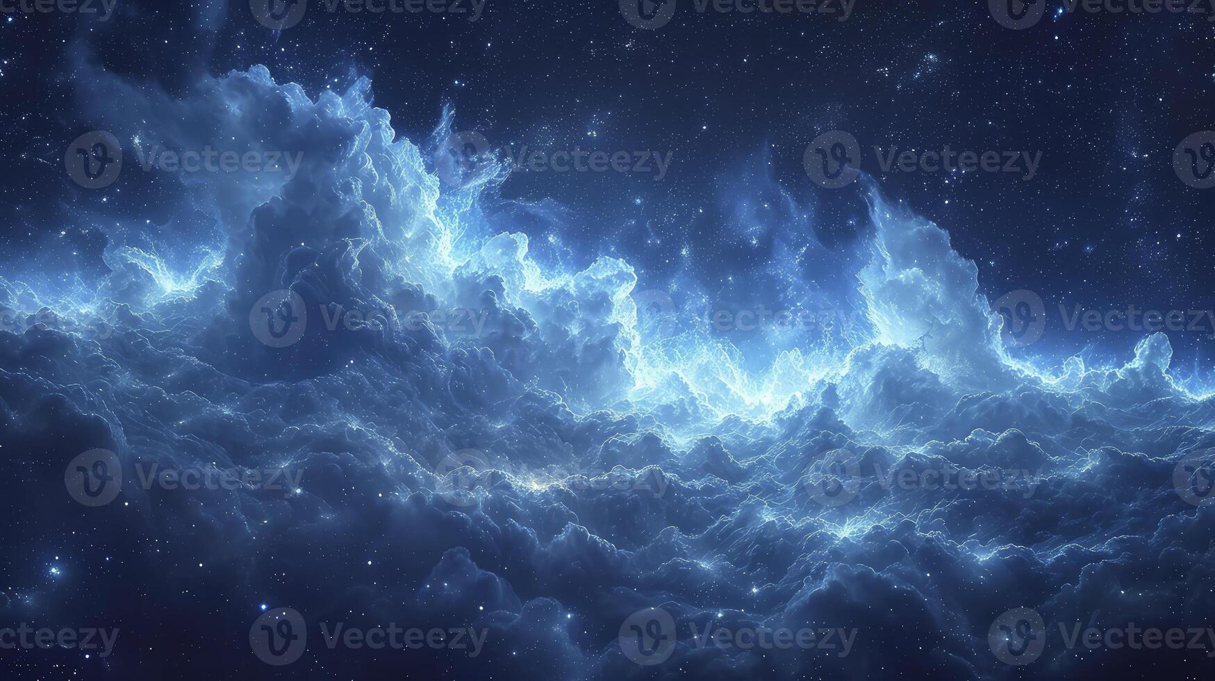 AI generated a cloudy night sky with the presence of Noctilucent clouds that glow in the darkness, creating a stunning sky view. skyward view from below. photo