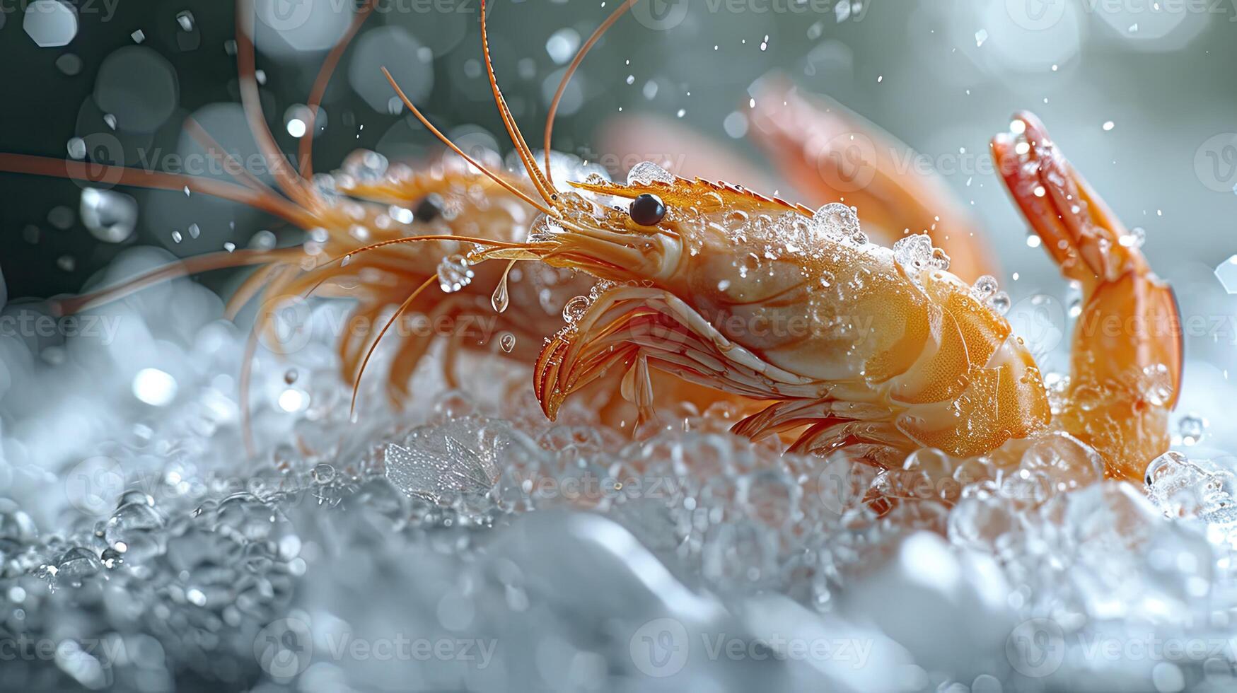 AI generated Succulent frozen shrimp. the freshness of the shrimp close up view. seafood photography. photo