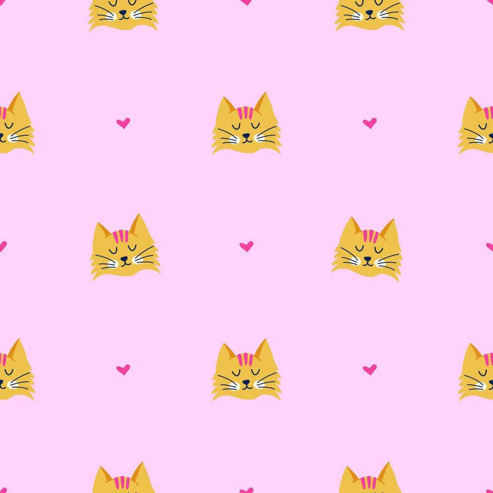 Simple seamless pattern with cats and hearts on pink background. Hand drawn vector illustration for stylish cover, cases, wallpaper, prints, wrapping, textile