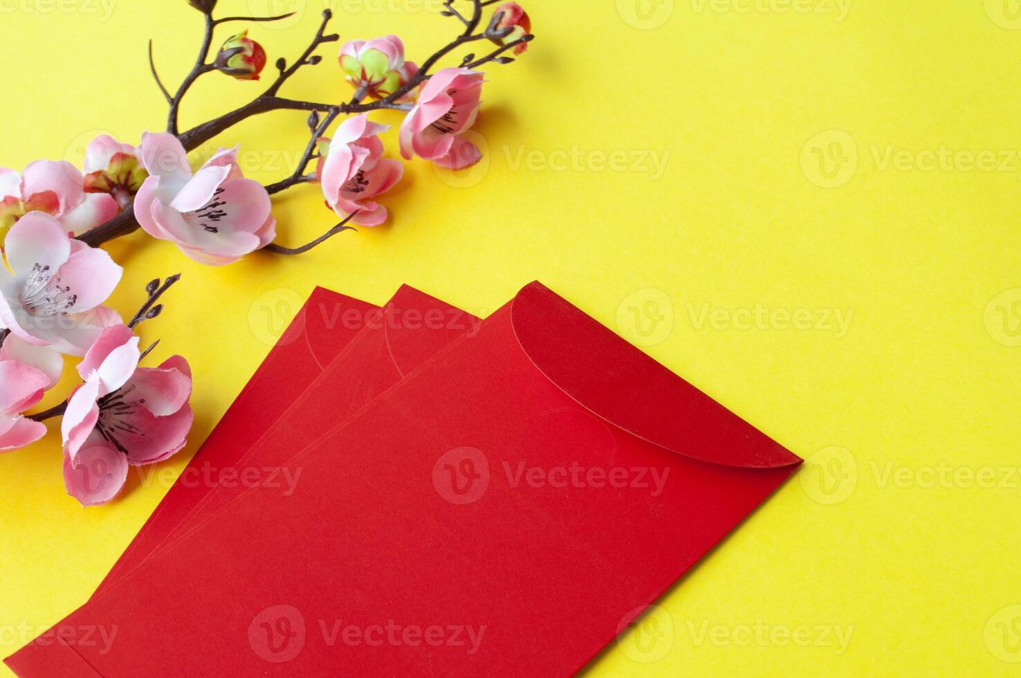 Chinese New Year red packet with customizable space for text or wishes. Chinese New Year celebration concept photo