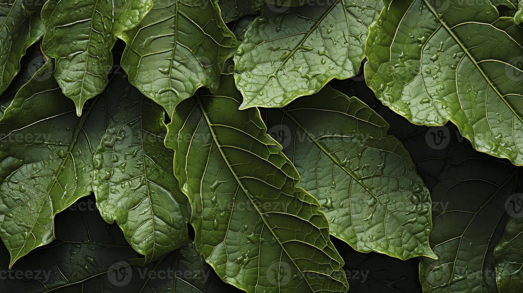 AI generated Fresh green leaves nature Background. Top view. photo