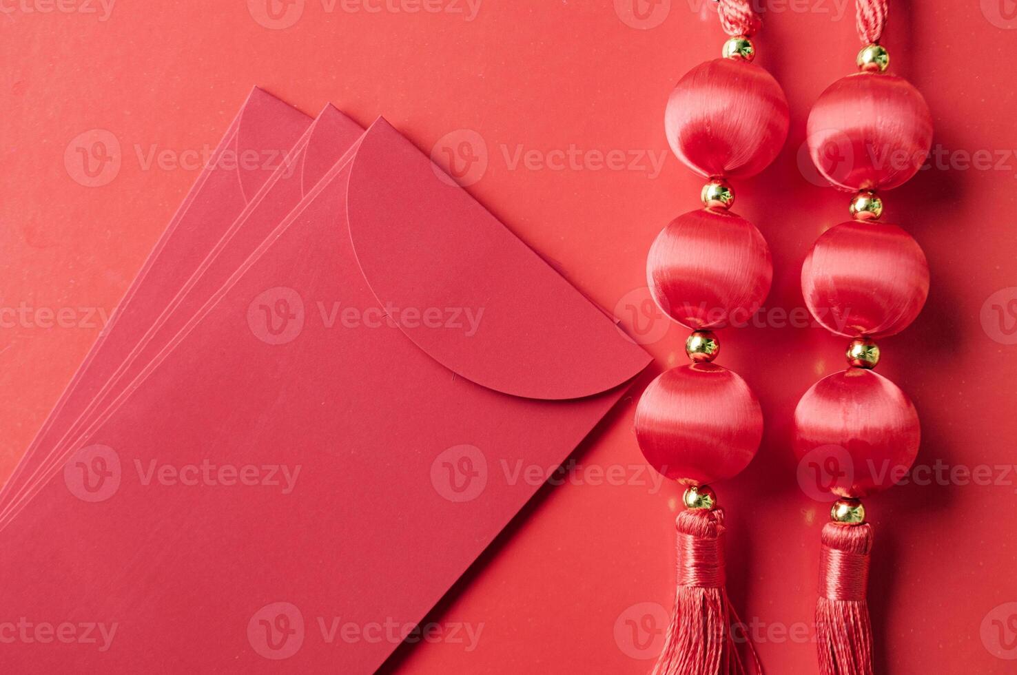Top view of Chinese New Year red packet with customizable space for text or wishes photo