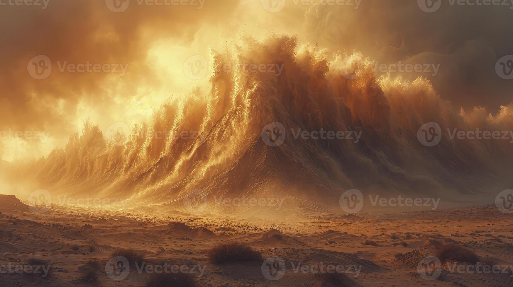 AI generated the sand tornado that forms waves in the desert, creating a unique and frightening sight. photo