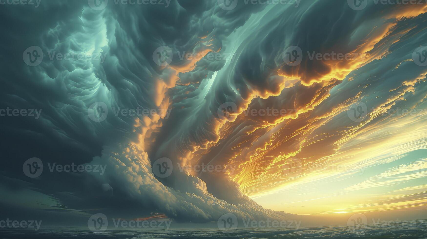 AI generated the evening sky with the presence of Lenticular clouds which form unique lenticular formations in the sky. photo
