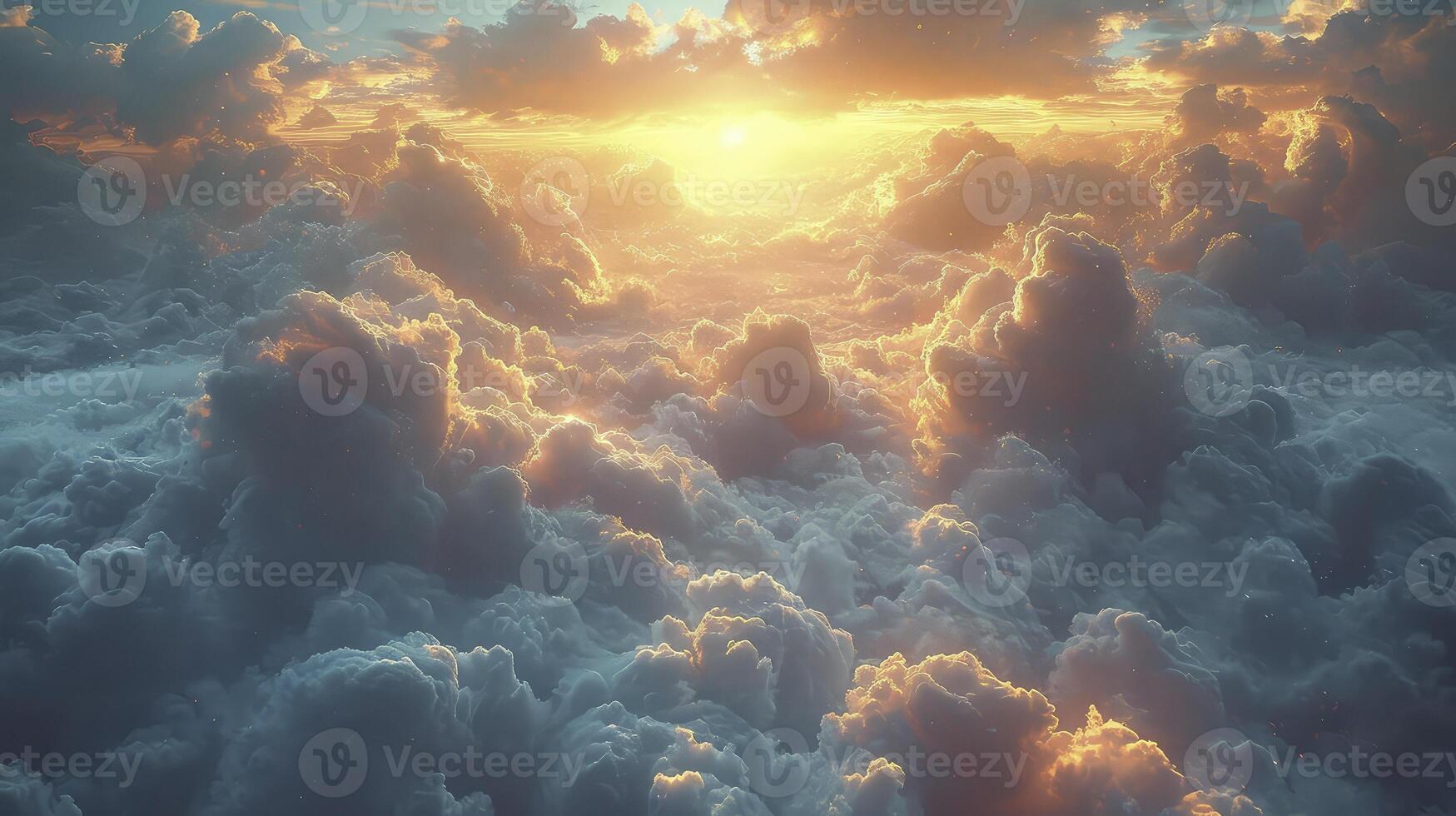 AI generated a bright sky with wisps of Stratocumulus clouds covering the sky, providing an interesting contrast. photo