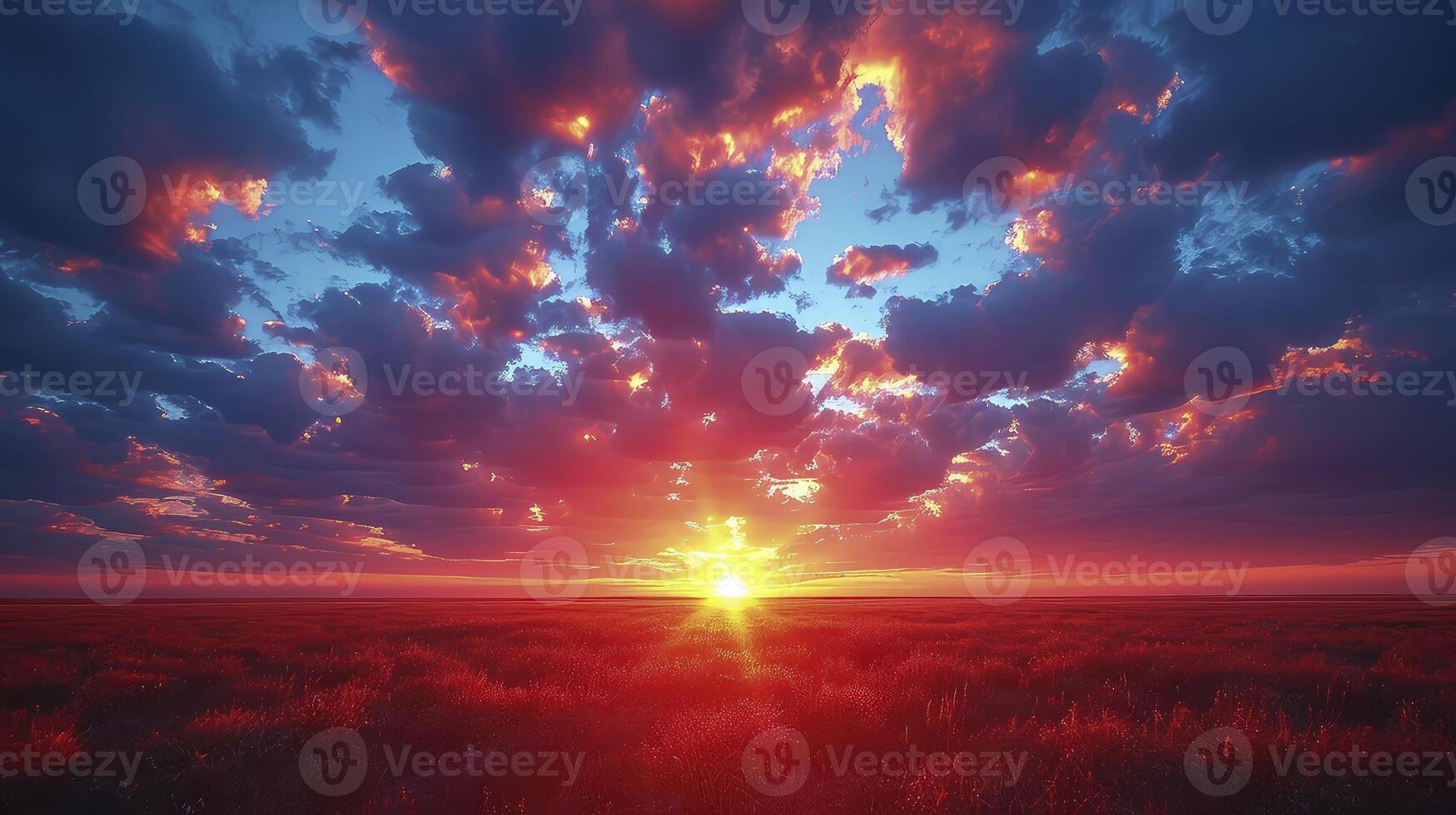 AI generated the evening sky is filled with Altocumulus clouds, adding dramatic colors to the beautiful sunset view. photo