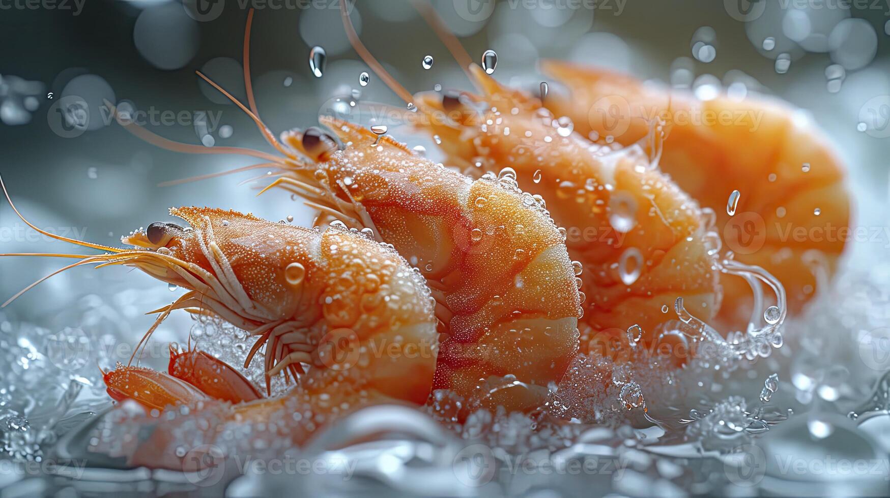 ai generado suculento congelado camarón. el frescura de el camarón cerca arriba vista. Mariscos fotografía. foto