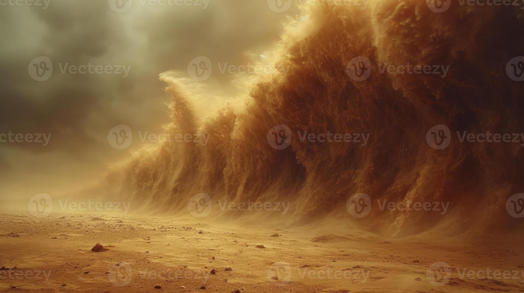 AI generated the sand tornado that forms waves in the desert, creating a unique and frightening sight. photo