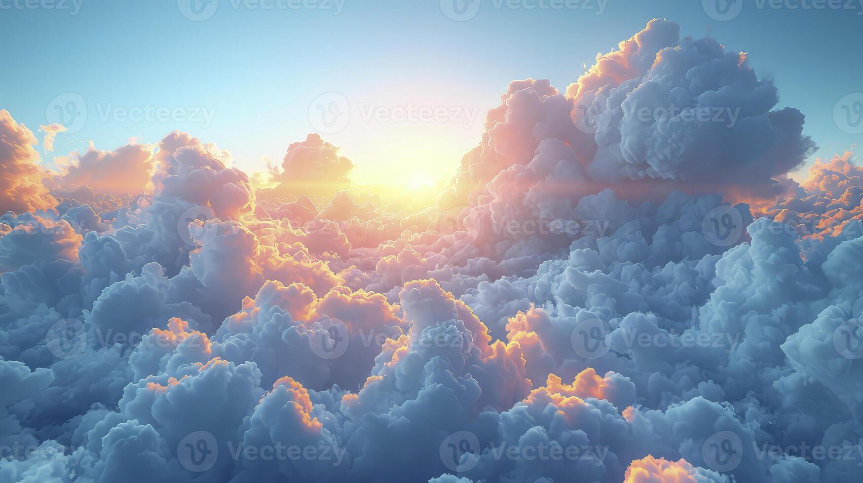 AI generated Picture a sky decorated with white, fluffy Cumulus clouds, creating a look full of warmth and shade. photo