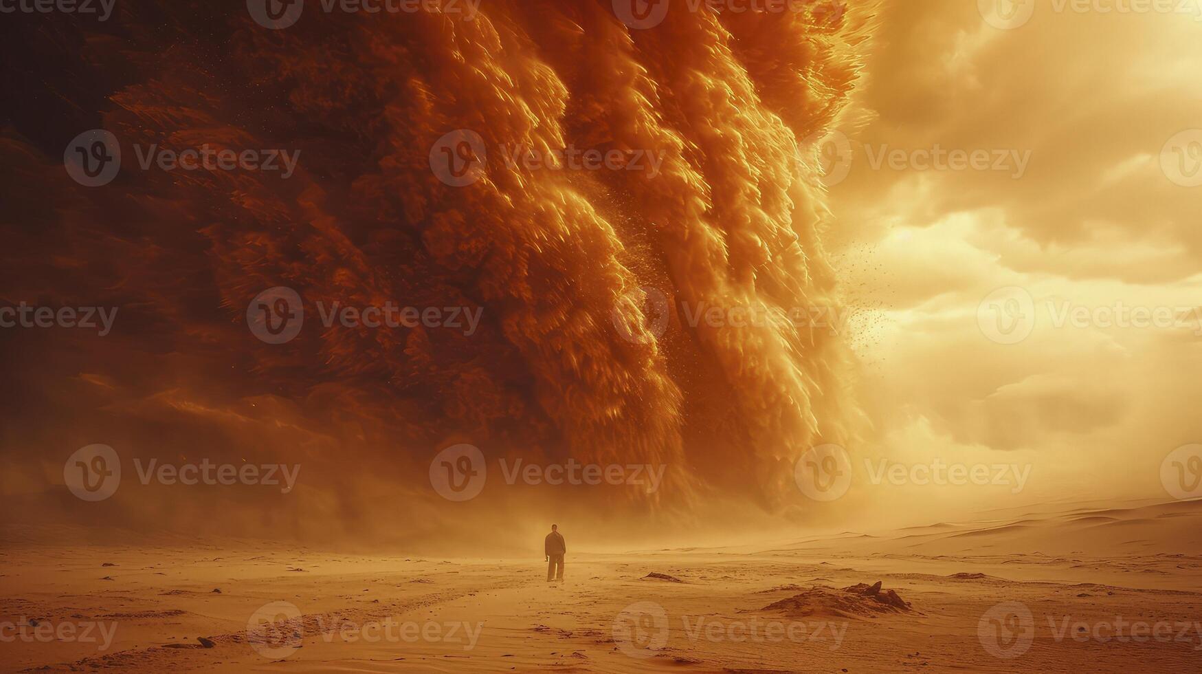 ai generado un arena tornado escena en el Desierto con rojo arena creando un poderoso visual efecto. foto