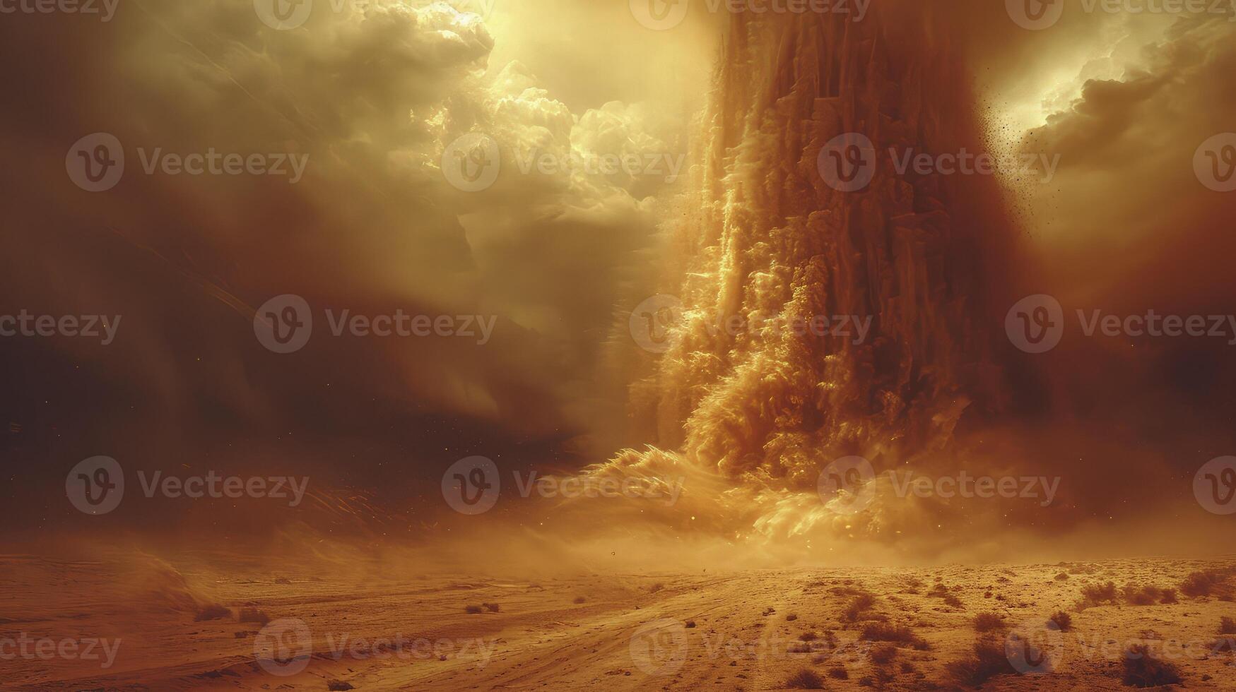 AI generated a sand tornado in the afternoon with the appearance of billowing Haboob clouds photo
