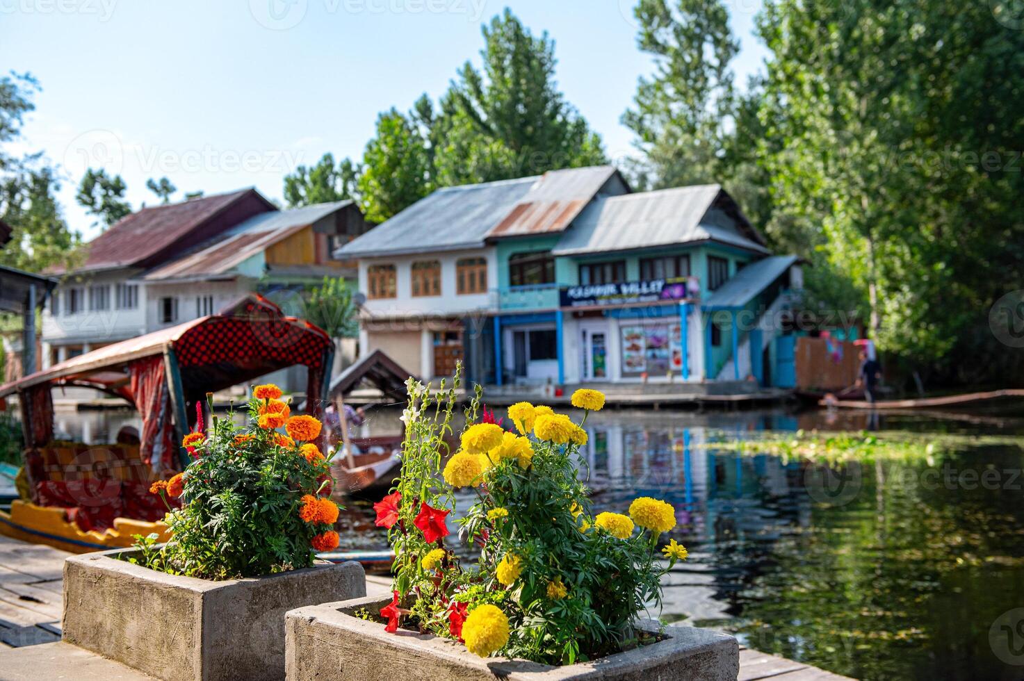 Dal Lake and the beautiful mountain range in the background, in the summer Boat Trip, of city Srinagar Kashmir India. photo